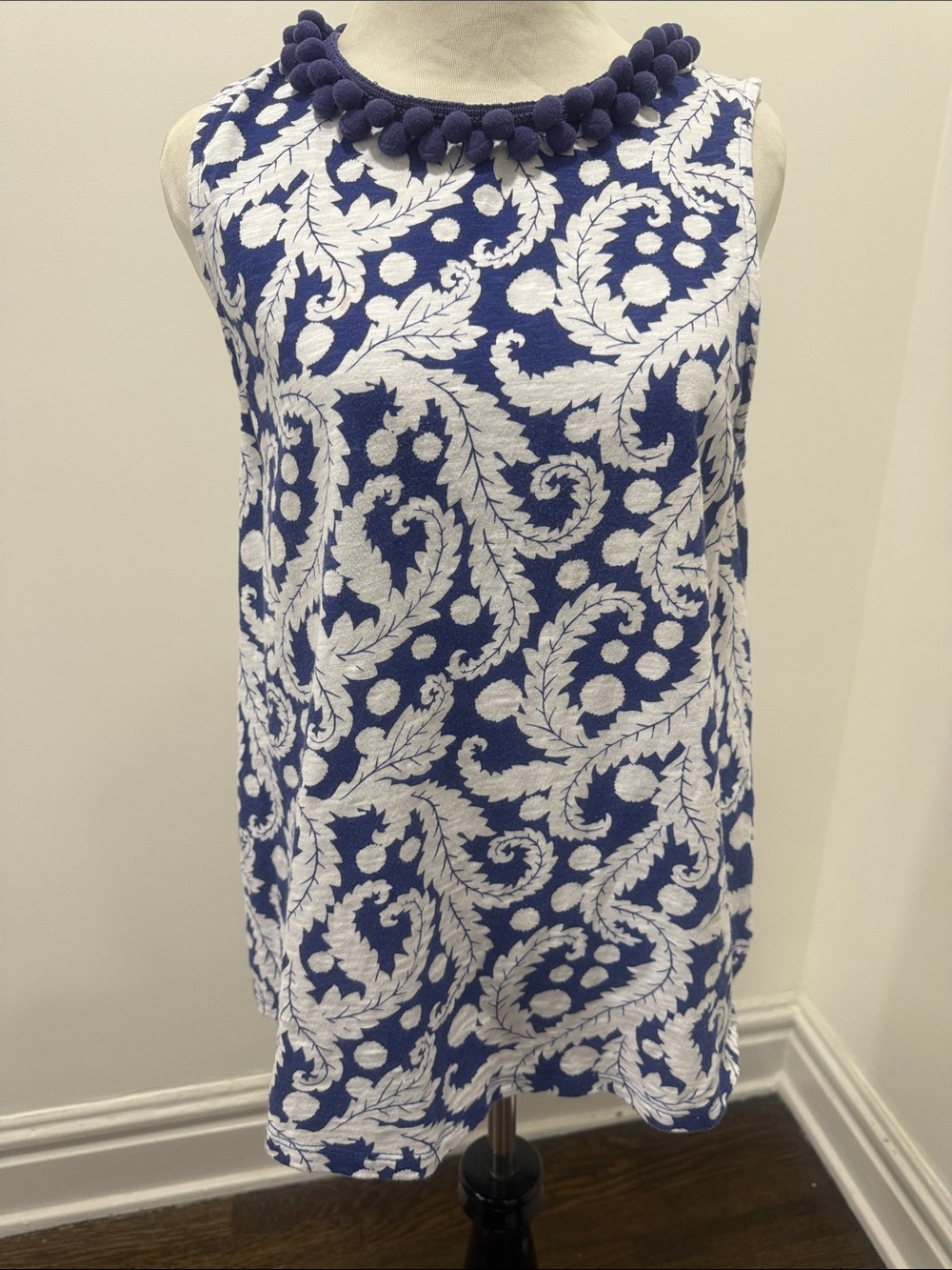 Boden Blue & White Pom-Trim Sleeveless top 8